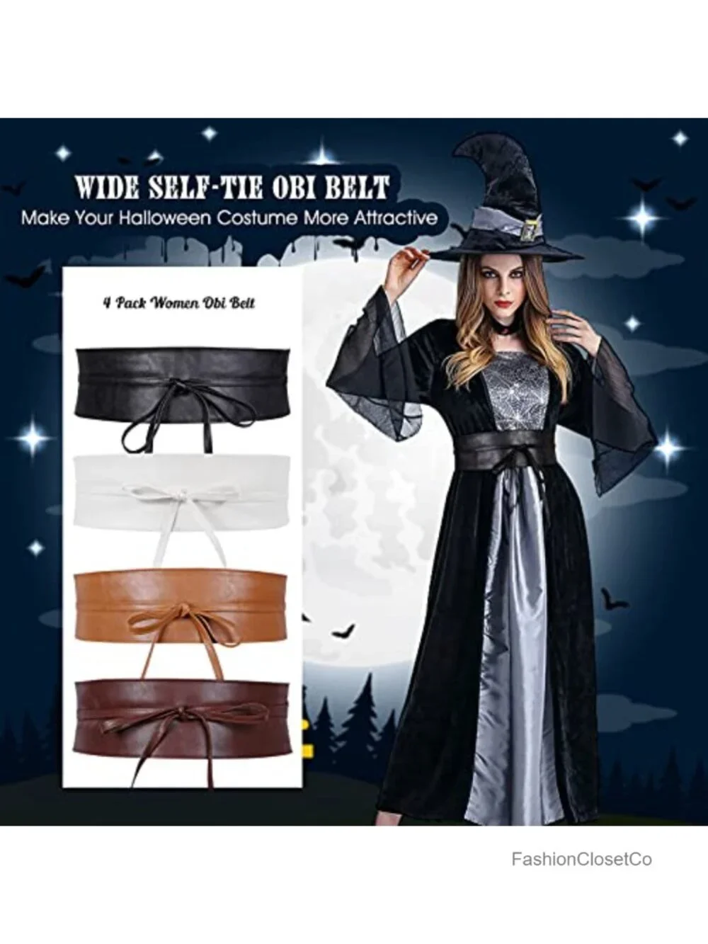 4 Pack PU Leather Obi Belt for Women Self Tie Wide Waistband Corset Belt
